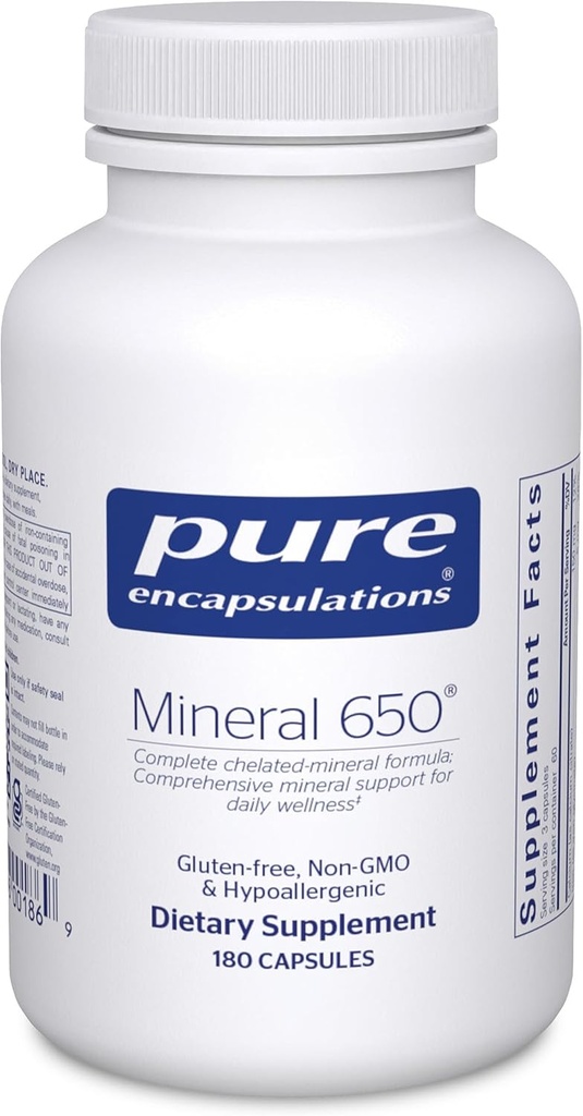 Pure Encapsulations Mineral 650 | Hypoallergenic Combination of Balanced Chelated|Minerals | 180 Capsules
