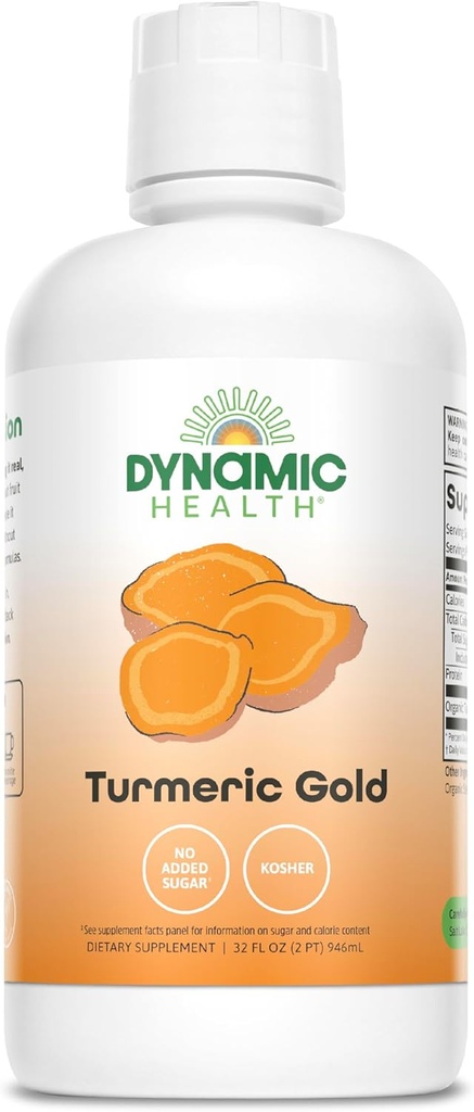 Dynamic Health Turmeric Gold, 100% Juice, Turmeric Supplement, No Additives, Joint Support, Antioxidant, Inflammation, Vegan, Gluten Free, Non-GMO, 32 Fl Oz
