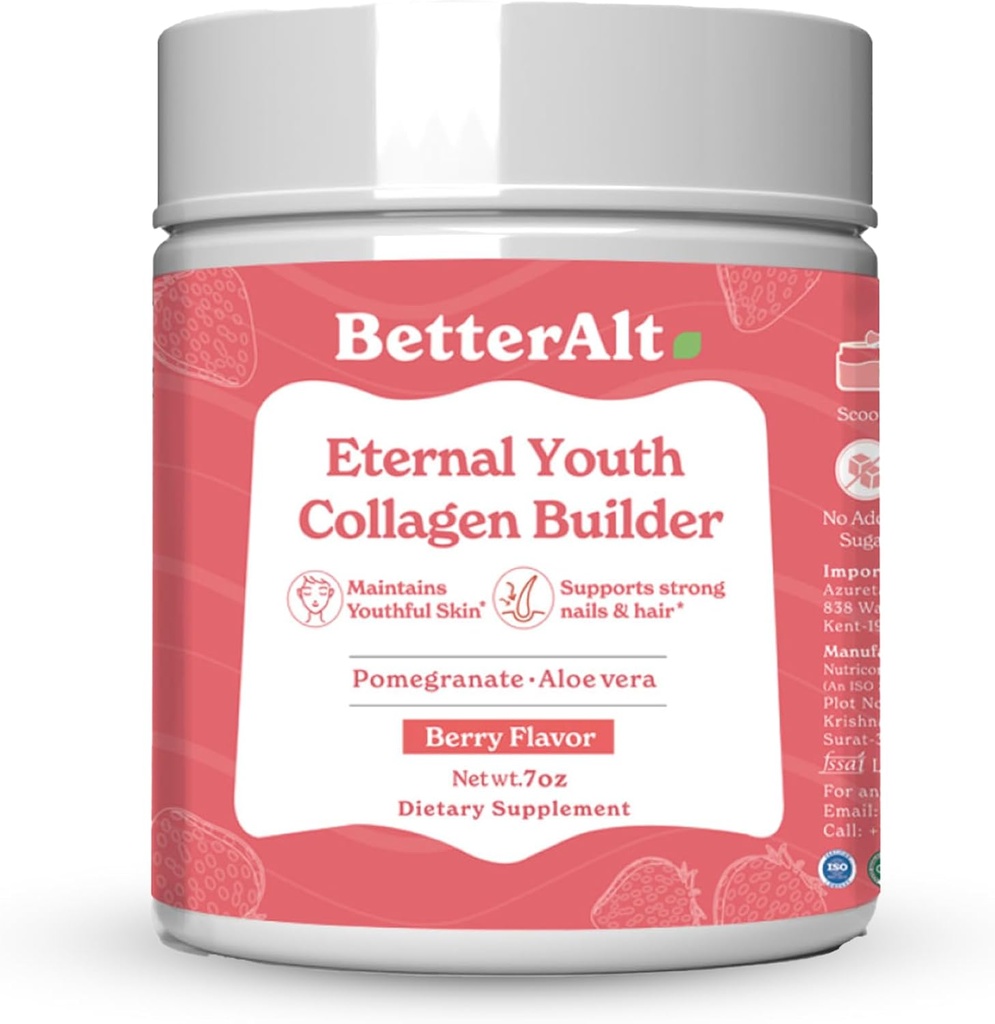 Better Alt Eternal Youth Collagen Builder (Berry Flavor) 200g| for Radiant, Youthful & Glowing Skin| Helps Boost Collagen & Provides Antioxidant Support|No Added Sugar & No Artificial Additives