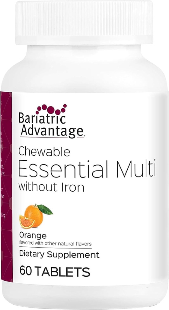 Bariatric Advantage Essential Multivitamin Without Iron - 200 DV of Key Nutrients - Trace Mineral Support* - Multivitamins for Bariatric Patients - Orange - 60 Tablets