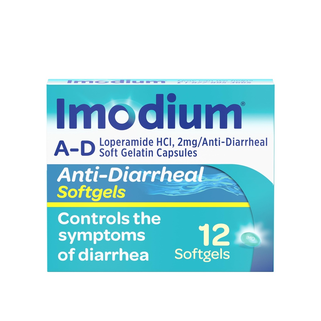 Imodium A-D Diarrhea Relief Softgels with Loperamide HCl, Anti-Diarrheal Medicine to Help Control Symptoms of Diarrhea Due to Acute, Traveler's Diarrhea, HSA/FSA Eligible, 12 ct