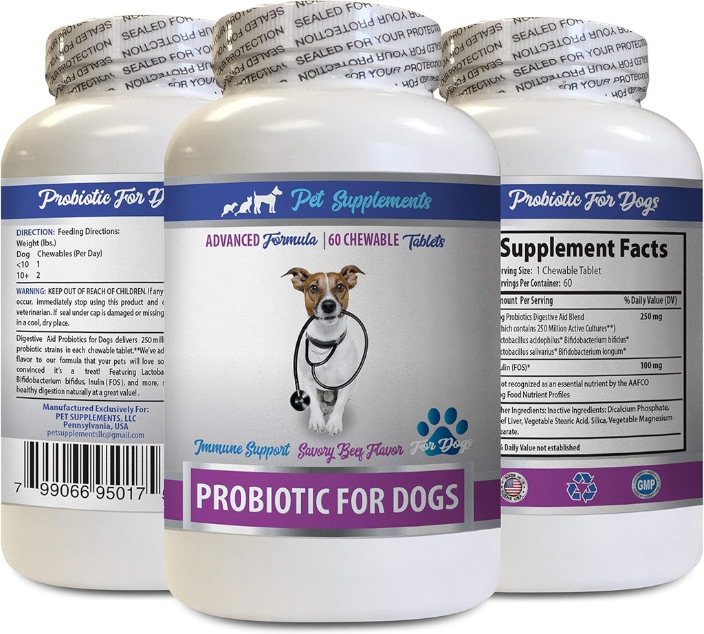 Dog Digestive enzymes and probiotics - PROBIOTICS for Dogs - Healthy Gut - Stop Gas Diarrhea and Bad Breath - Digestive Boost - Dog probiotics Powder - 1 Bottle (60 Treats)