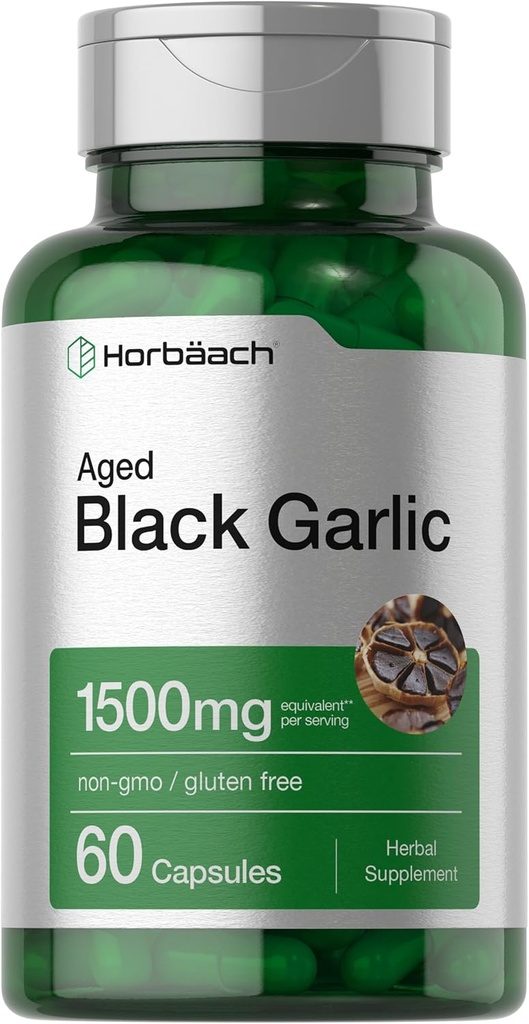 Horbäach Aged Garlic Extract Capsules 1500mg | 60 Count | Fermented Supplement | Non-GMO, Gluten Free