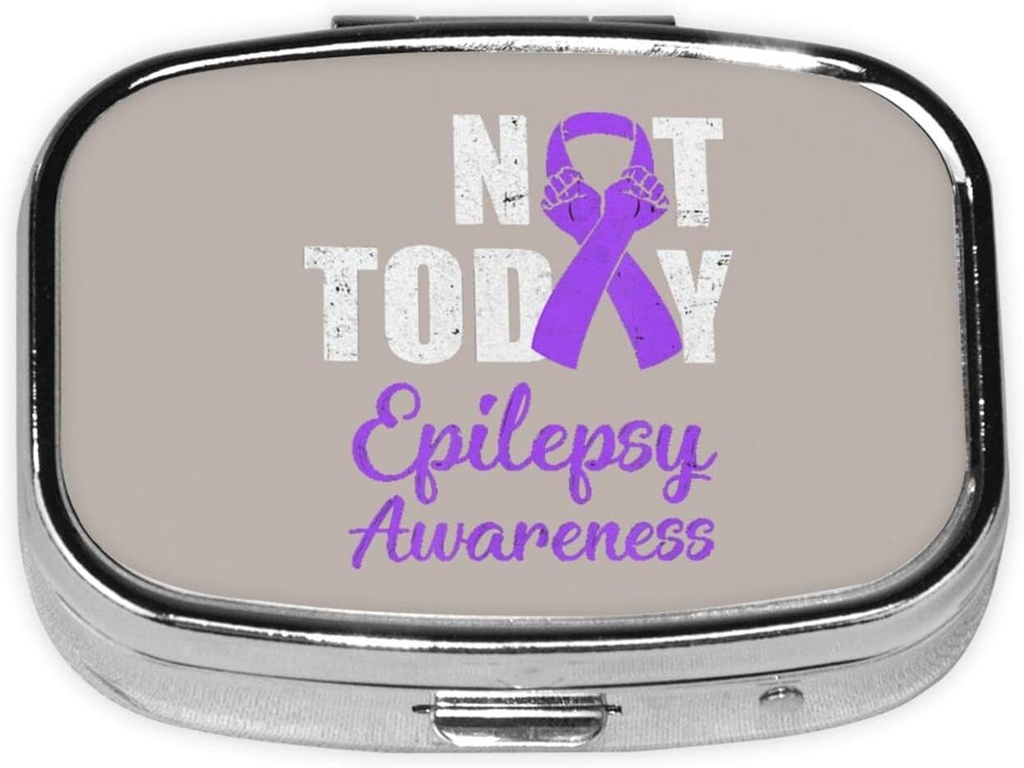 Not Today Epilepsy Awareness Ribbon Square Mini Pill Case Travel Medicine Organizer Portable Compartments Metal Pill Box