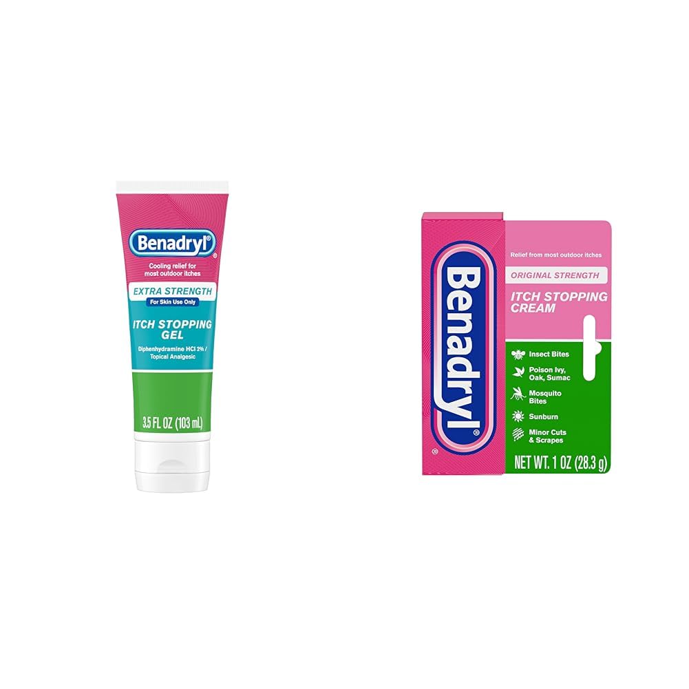 Benadryl Anti-Itch Gel & Cream Bundle with Poison Ivy Relief, Analgesic for Outdoor Itches, 3 Products