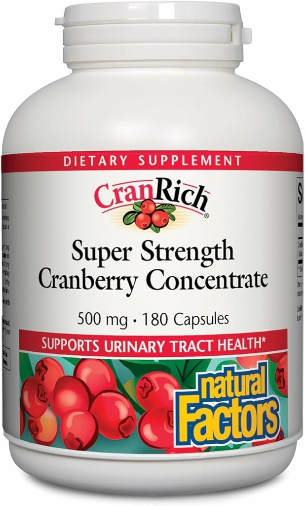 Natural Factors CranRich Super Strength Cranberry Concentrate - Antioxidant Support Supplement with Cranberry Concentrate - Aids Urinary Tract & Bladder Health - 180 Capsules (180 Servings)