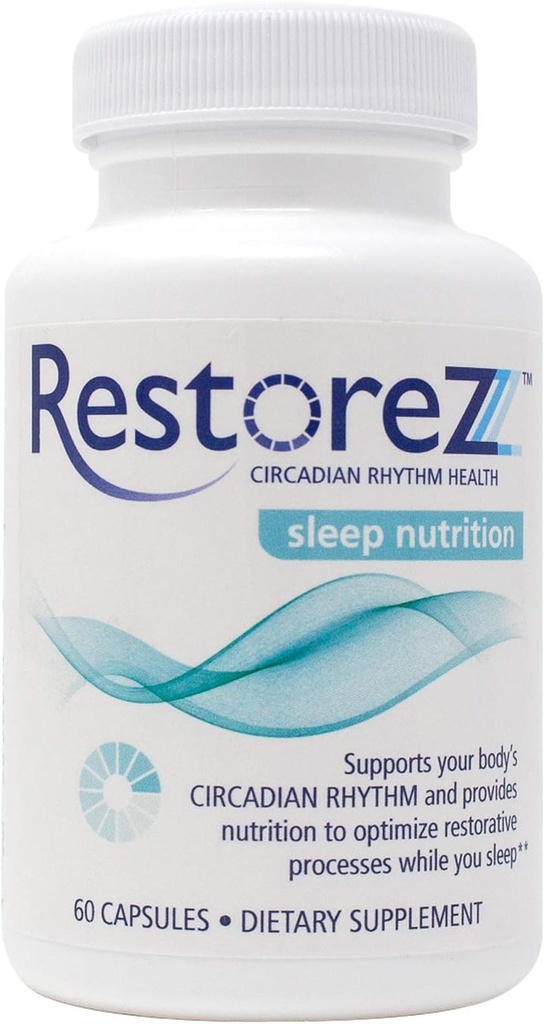 RestoreZ Sleep Nutrition (60 Capsules) Natural Sleep Aid Supplement - Restore Restful Sleep and Circadian Balance - Non-Habit Forming Sleep Vitamins