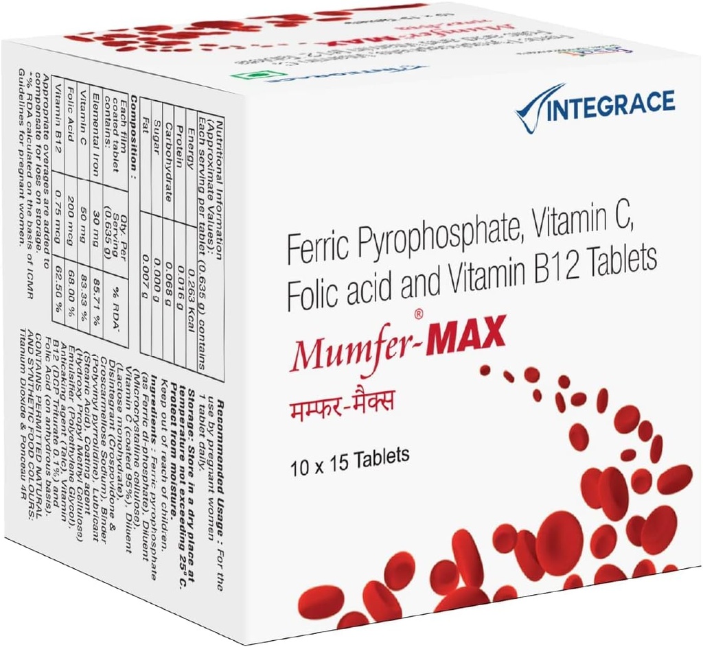 Nutranix TNA 150 Tablets | Iron, Folic Acid Supplement, Vitamin C & Vitamin-B12 | and Energy