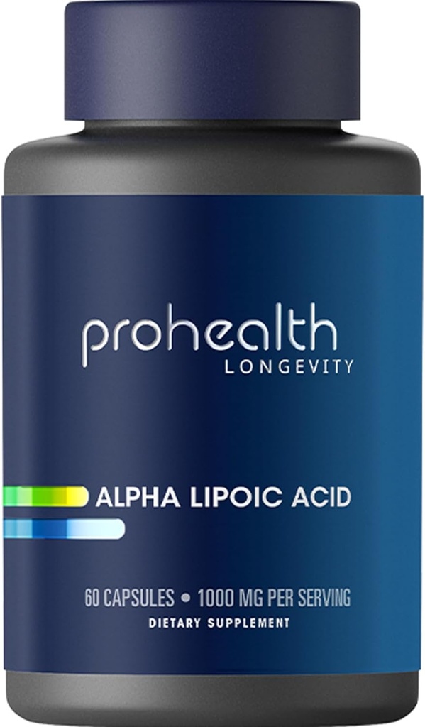 ProHealth Alpha Lipoic Acid High Potency 1000mg Promotes Metabolism, Younger Looking Skin, and Cellular Energy. Fights Fatigue and Brain Fog. Protects Heart, Brain, and Liver Health. 30 Servings.