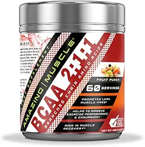 Amazing Muscle BCAA 2:1:1 Branched Chain Amino Acids Supplement | 6000 Mg Per Serving | Fruit Punch Flavor | 60 Servings