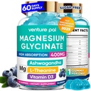 60 Day Supply Magnesium Glycinate 400mg Gummies with Ashwagandha, L-Theanine, CoQ10, Vitamin D3 & B6, Sugar Free Magnesium Gummies for Adults & Kids, Stress Relief, Sleep & Calm, Vegan, Gluten Free