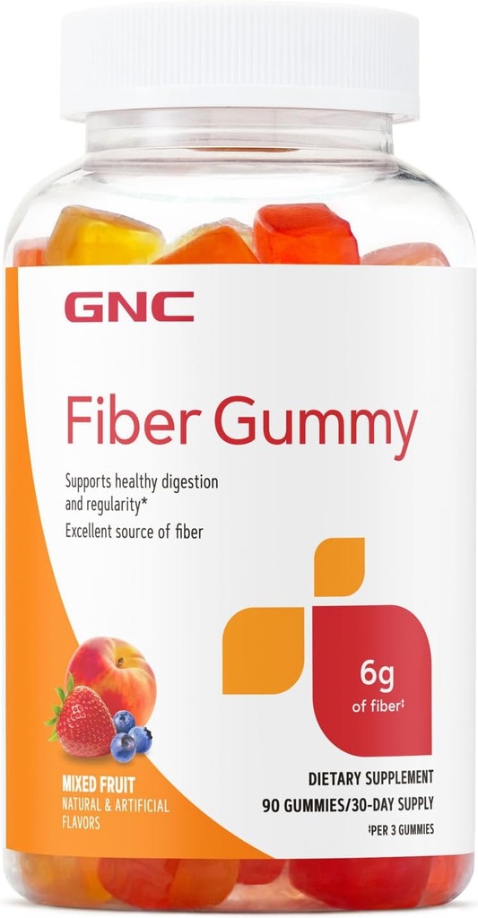 GNC Fiber 6g Gummy, Supports Healthy Digestion & Regularity, Mixed Fruit, 90 Count
