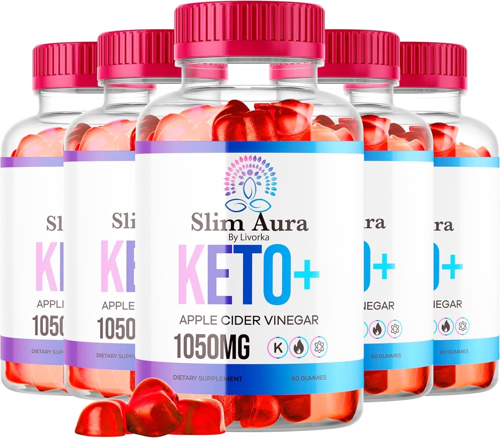 (5 Pack) Slim Aura Keto ACV Gummies - Official Slim Aura Keto Plus Apple Cider Vinegar 1050MG Advanced Formula Gummys, All Natural Premium Formula, Slimaura Gomitas Reviews, 300 Gummies for 5 Months