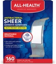 All Health Antibacterial Sheer Adhesive Bandages, 3/4 in x 3 in, 160 ct | Helps Prevent Infection, Extra Large Comfortable Protection for First Aid and Wound Care