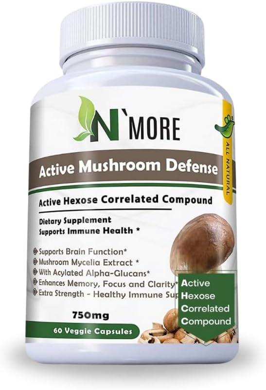 N' MORE Six Active Mushroom Defense Dietary Supplement Supports Immune Health 60 Veggie Capsules 750 mg