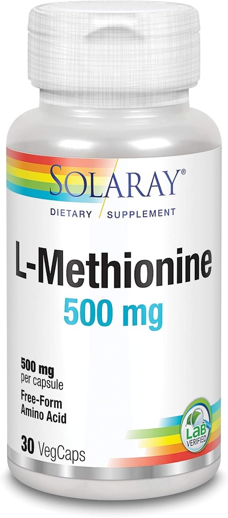 SOLARAY L-Methionine - Free Form Amino Acid - 500 MG (30 Capsules)