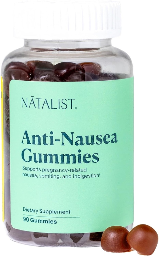 NATALIST Anti-Nausea Gummies Morning Sickness Relief for Pregnant Women - Chewy Organic Ginger & Vitamin B6 Supplement Helps Calm Pregnancy Nausea Upset Stomach & Indigestion - 90 Vegan Drops