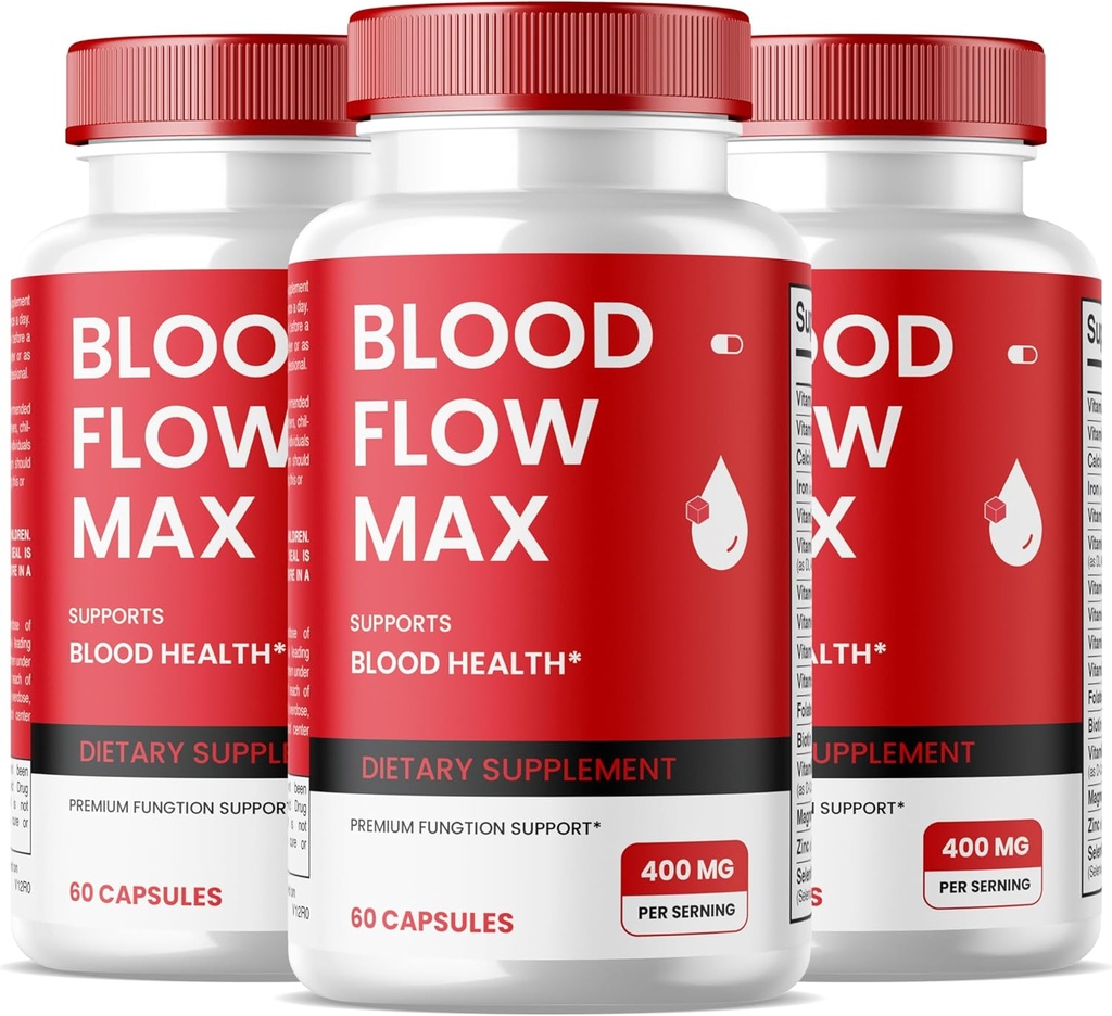 (3 Pack) Blood Flow Max Capsules, Blood Flow Max Advanced Formula Blood Support, Maximum Strength Supplement for Healthy Blood Circulation, All Natural Vitamin Pills for Overall Wellness