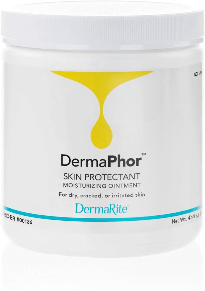 DermaRite DermaPhor Skin Protectant, Moisturizing Ointment - Soothes and Shields Dry, Cracked or Irritated Skin, Unscented - 16 oz. Jar, 1 Count