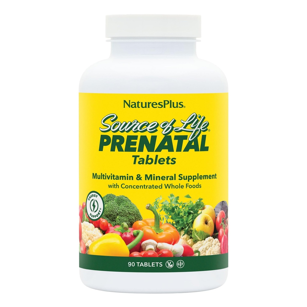 NaturesPlus Source of Life Prenatal - 90 Tablets - Multivitamin & Mineral Supplement with Iron - Nutritional Support for Pregnancy - Gluten Free, Vegetarian - 45 Servings