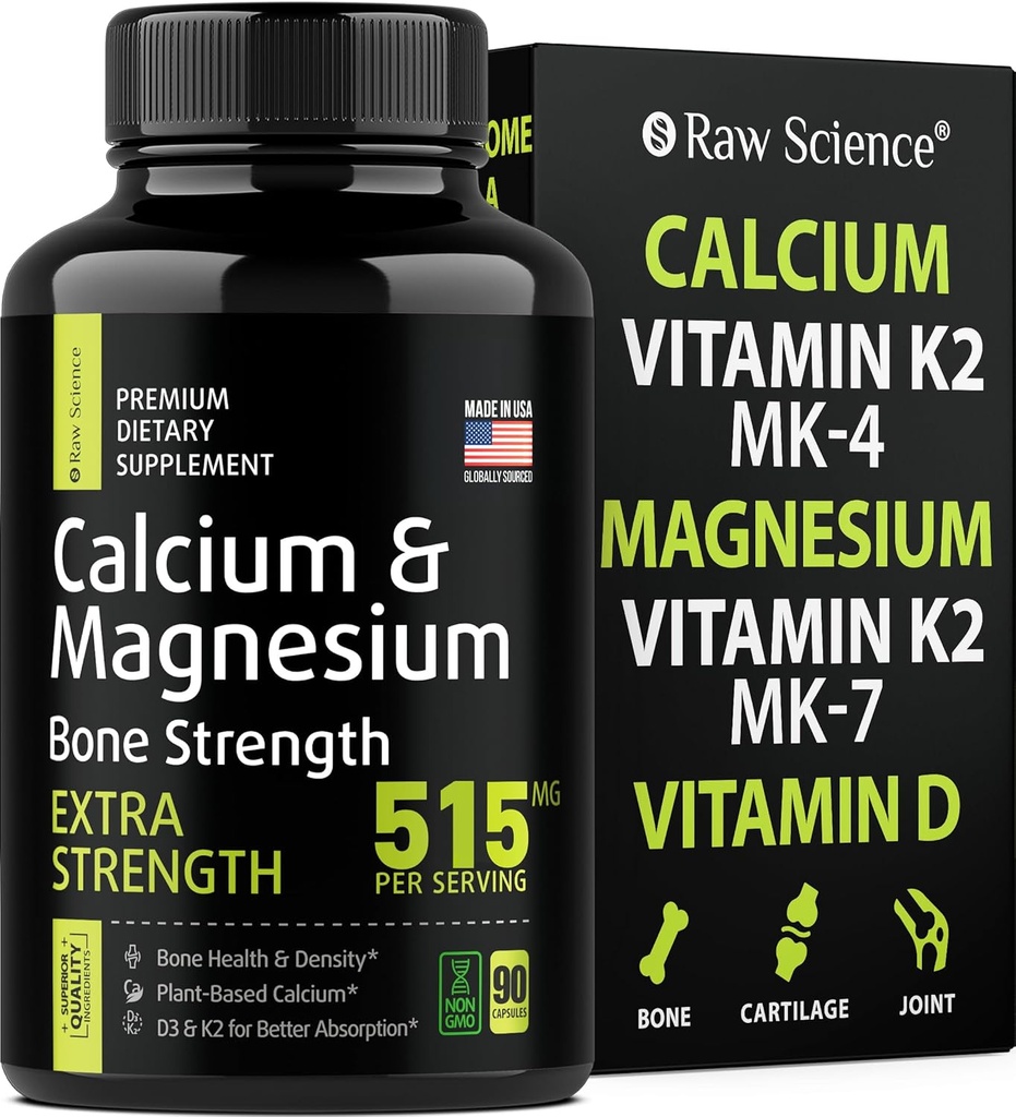 Calcium Citrate with Vitamin D3 K2 & Magnesium Glycinate - Bone Strength Supplement - Plant Based Calcium Supplements for Women & Men - Magnesium and Calcium D3 K2 Pills for Bone Health - 90 Capsules