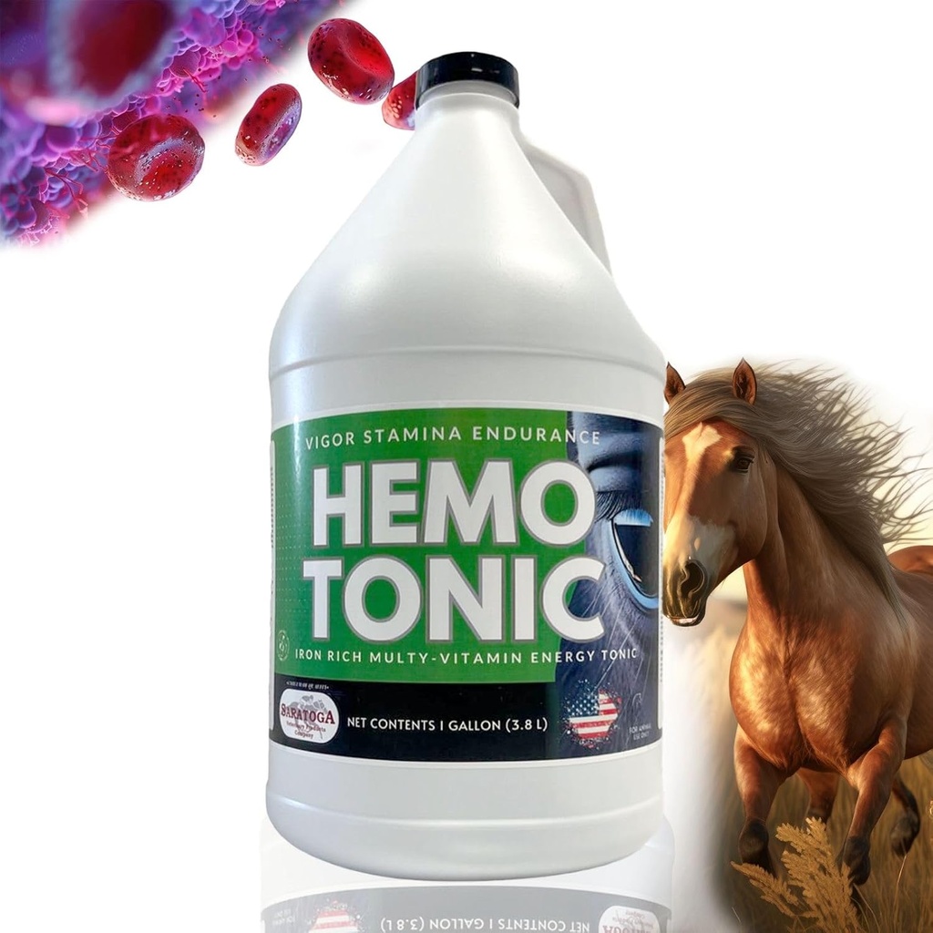 Hemotonic - Iron Rich Multi-Vitamin Energy Tonic Power Packed Blood Builder & Energy Revitalizer for Horses by Saratoga Veterinary Product (1 Gallon)