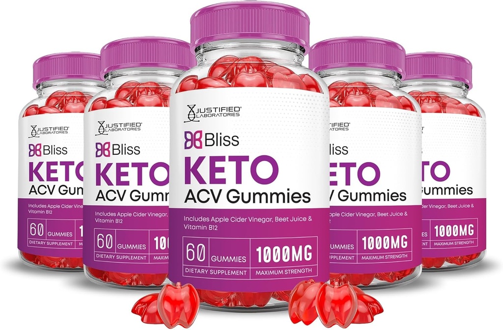 Justified Laboratories (5 Pack Bliss Keto ACV Gummies Advanced Formula 1000MG X 10 Bliss Boost Formulated with Pomegranate Beet Juice Powder B12 Vegan Non GMO 300 Gummys