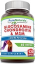 Pure Naturals Glucosamine Chondroitin & MSM Supplement | 1850 Mg per Serving | 120 Capsules | Non-GMO | Gluten-Free | Made in USA