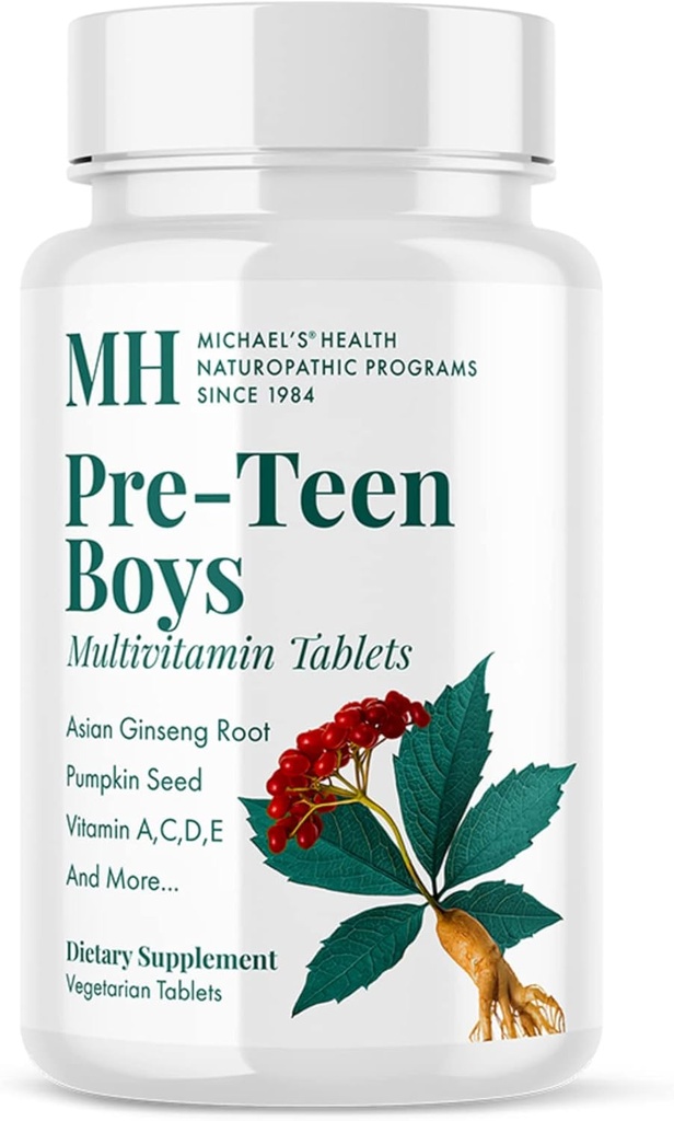 MICHAEL'S Health Naturopathic Programs Pre-Teen Boys Daily Multivitamin - 60 Vegetarian Tablets - with Male Herbal Blend - Kosher - 60 Servings