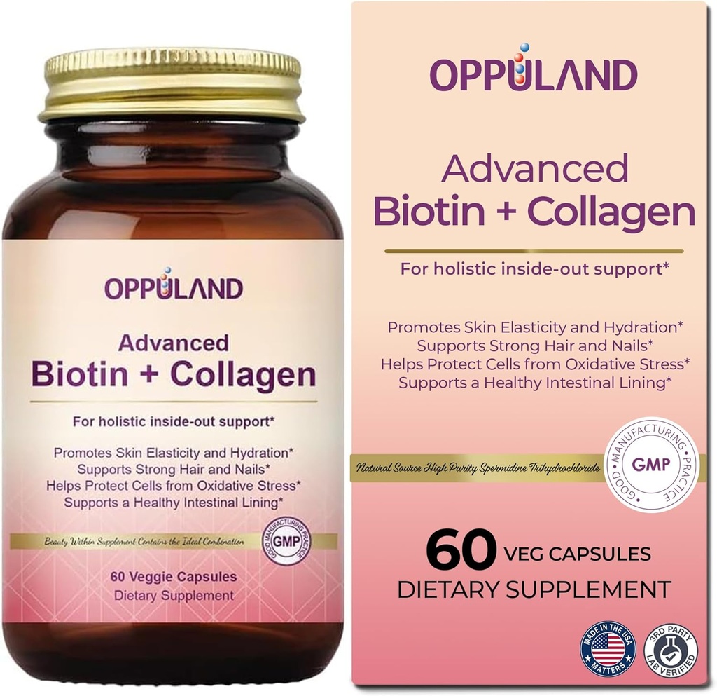 Biotin and Collagen Supplements-Biotin 5000 mcg + Collagen for Women-Supports Strong Hair,Nails & Healthy Skin-60 Veggie Capsules