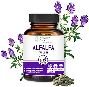 Alfalfa Medicago Sativa Tablets, 60 Tablets, Improves Respiratory Health and Bowel Movements, Boosts Immune System,Organic and Natural | Superfood Supplement | Vegan