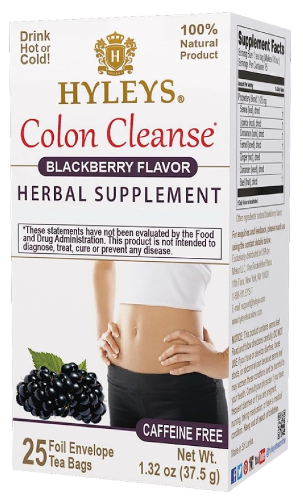 Hyleys Colon Cleanse Tea Blackberry Flavor - 25 Tea Bags (12 Pack - 300 Tea Bags Total)