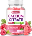 Calcium Citrate Gummies 1000mg w/Vitamin D3, High Absorption Calcium Supplement for Women & Men, Plus Magnesium, Potassium, Zinc for Muscle & Immune, Sugar-Free, Raspberry Flavor, 60 Count
