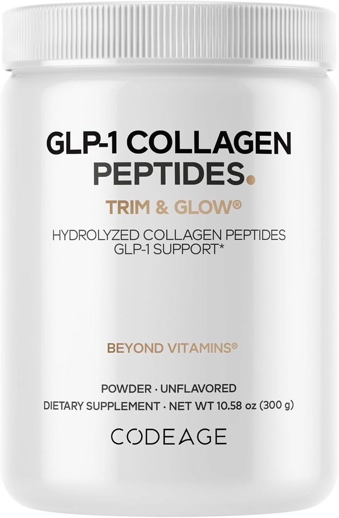 Codeage GLP-1 Collagen Powder Supplement - Nextida GC Collagen Peptides - GLP 1 Support - Hydrolyzed, Grass-Fed, Type I & III, Unflavored - Non-GMO, Gluten-Free, Dairy-Free - 10.58 Oz