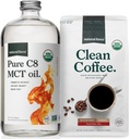 Natural Force Organic Ground Clean Coffee + Organic Pure C8 MCT Oil Bundle – 100% C8 MCTs & Mold & Mycotoxin Free Coffee – Non-GMO, Keto, Paleo, and Vegan - 10 Oz Bag and 32 Oz Glass Bottle