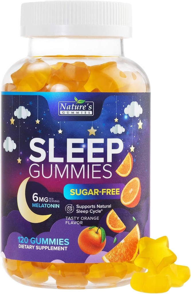 Sleep Gummies Supplement 6mg - Sugar Free Melatonin Gummy for Adults, Natural Zero Sugar Sleeping Gummy for Adults, Kids, Orange Flavored, Vegan, Extra Strength Sleep Vitamin Support - 120 Gummies