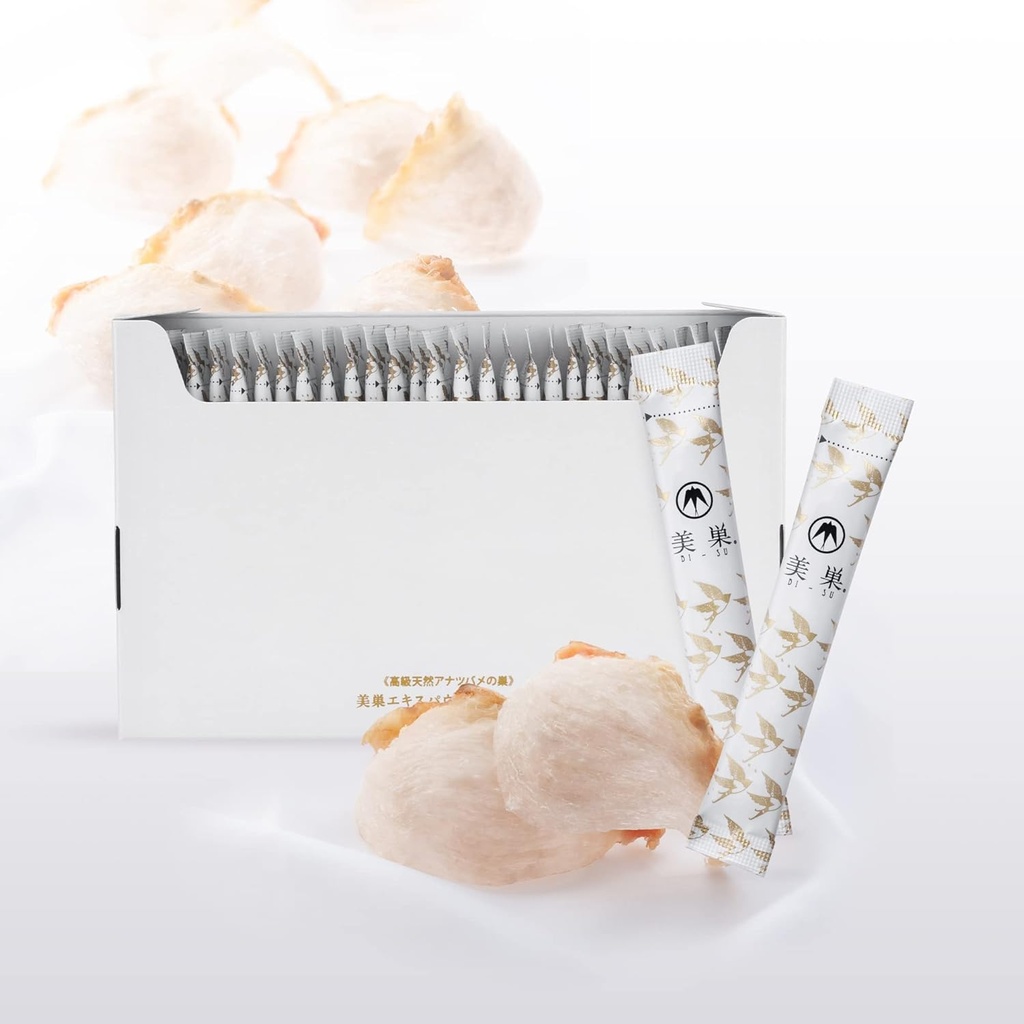 BI-SU Extract Powder Stick | with Natural Swiftlet Nests Extract, Collagen Peptides, Sialic Acid, Nourishes Skin, Body, Anti-Aging Japanese Beauty, Healthy Supplement, 30 PCS, 3.92kcal, 1g per Sachet