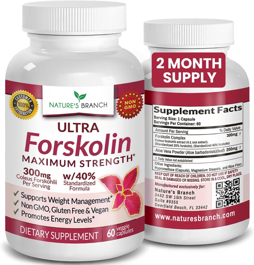 Ultra Pure Forskolin for Weight Management Maximum Strength | Coleus Forskohlii Root Extract Powder, 40% Standardized Lean Supplement for Men & Women | Premium Extreme Boost Complex - 60 Capsules
