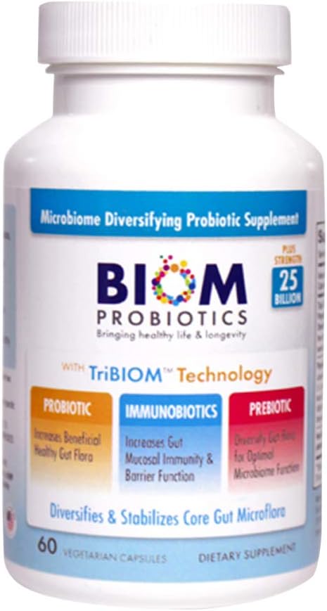 Biom Probiotics 3-in-1 Formula (Cold Shipped) with- 25 Billion Flora Probiotics, Prebiotics and Immunobiotics for Better Immune Support - Diversifies Gut Microflora and Microbiome - for Men & Women