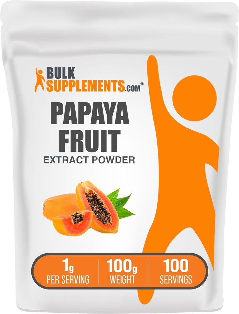BulkSupplements.com Papaya Fruit Extract Powder - Papaya Extract, for Digestive Support - Gluten Free, 1g per Serving, 100g (3.5 oz) (Pack of 1)