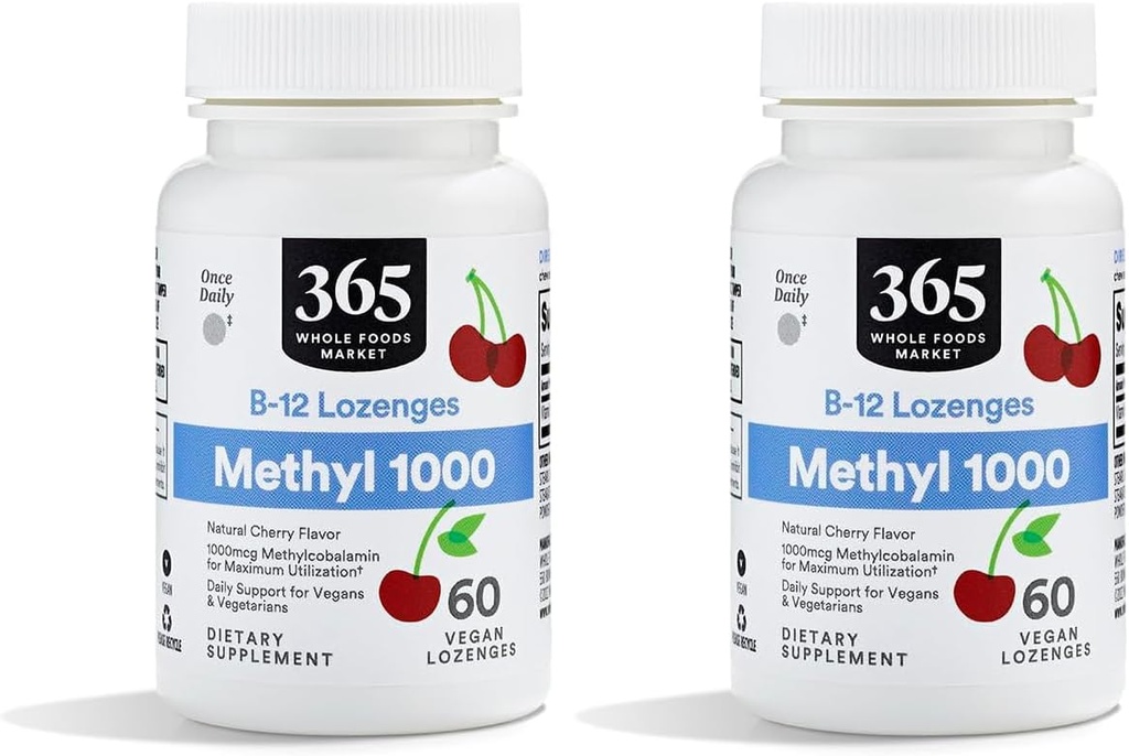 Whole Foods Market, Methyl B-12 Lozenges 1000mcg, Cherry Flavor, 60 ct (Pack of 2)