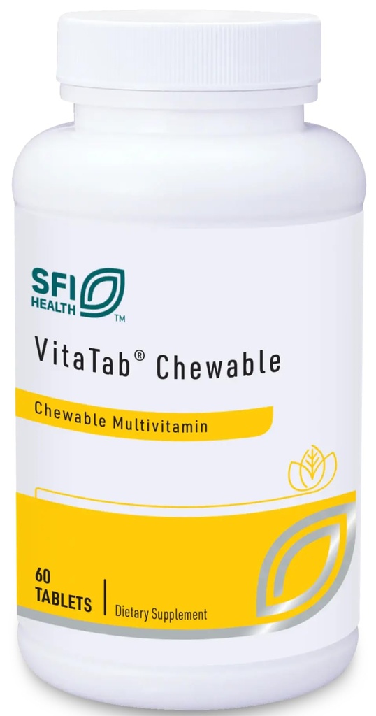 Klaire Labs SFI Health VitaTab Chewable - Multivitamin with 24 Vital Nutrients for Kids & Adults, Natural Cherry-Orange Flavor, No Artificial Colors, Flavors, or Preservatives (60 Tablets)