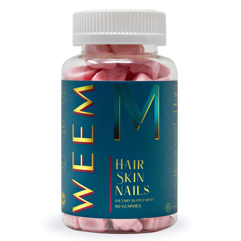 WEEM Hair Skin and Nails Gummies - Supports Healthy Hair - Vegan biotin Vitamins for Women & Men Supports Faster Hair Growth, Stronger Nails, Healthy Skin, Extra Strength (1)