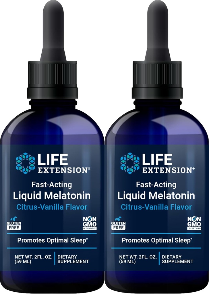 Life Extension Fast-Acting Liquid Melatonin (Citrus-Vanilla), 2 Fluid Ounces (Pack of 2)