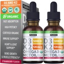 NUSAVA Vitamin B12 Liquid Drops Bundle, Strawberry Flavored D3 K2, & Vanilla Flavored D3 K2 - Potent Liquid Vitamins for Heart, Energy, Brain & Immune Support - Non-GMO, Gluten-Free, 2pk Each