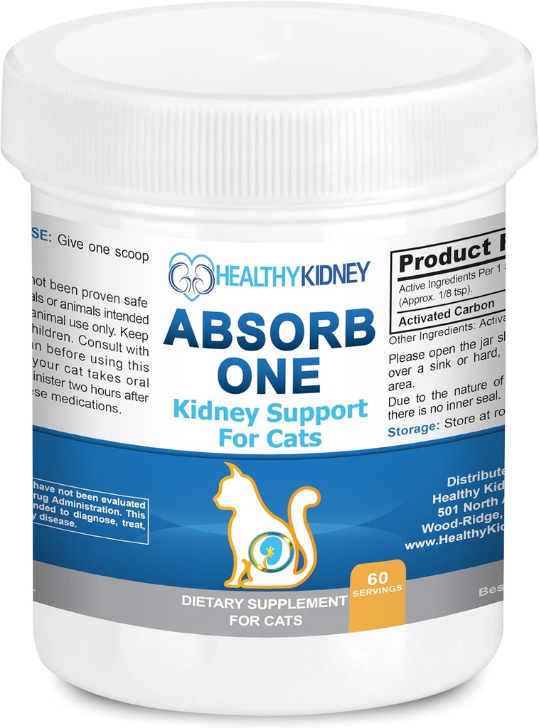Cat Kidney Support Supplement for Normal Kidney Function in Cats. Natural Feline Kidney Cleanse Take with Any Kidney Cat Diet Food. Vet-Formulated 1/8 TSP a Day 60 Servings: Absorb One