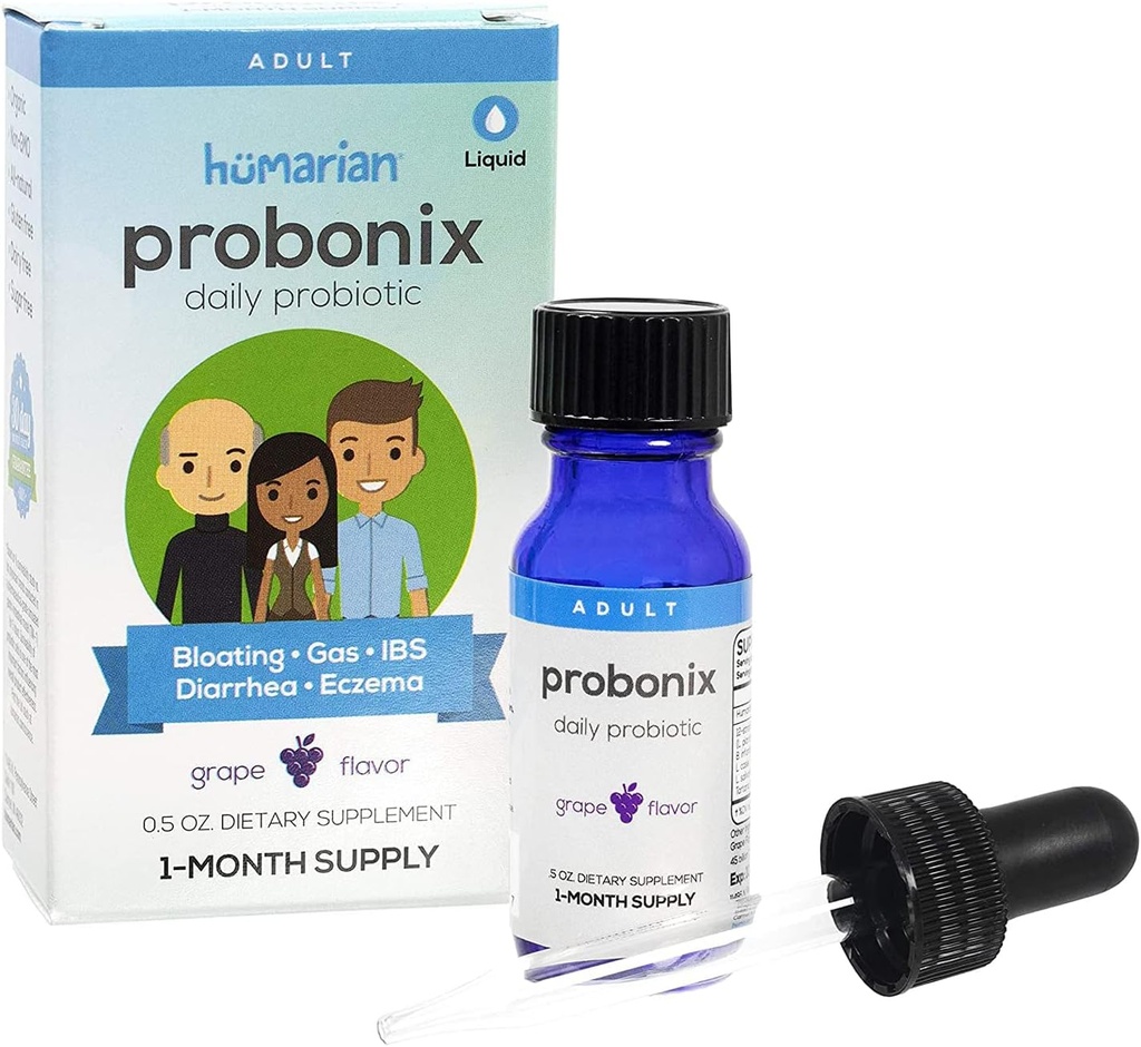 Probonix Humarian Liquid Probiotics for Adults - 12-Strain Probiotic Drops to Fortify Gut Health, Immunity and More - 30-Day Supply - Delicious Grape Flavor