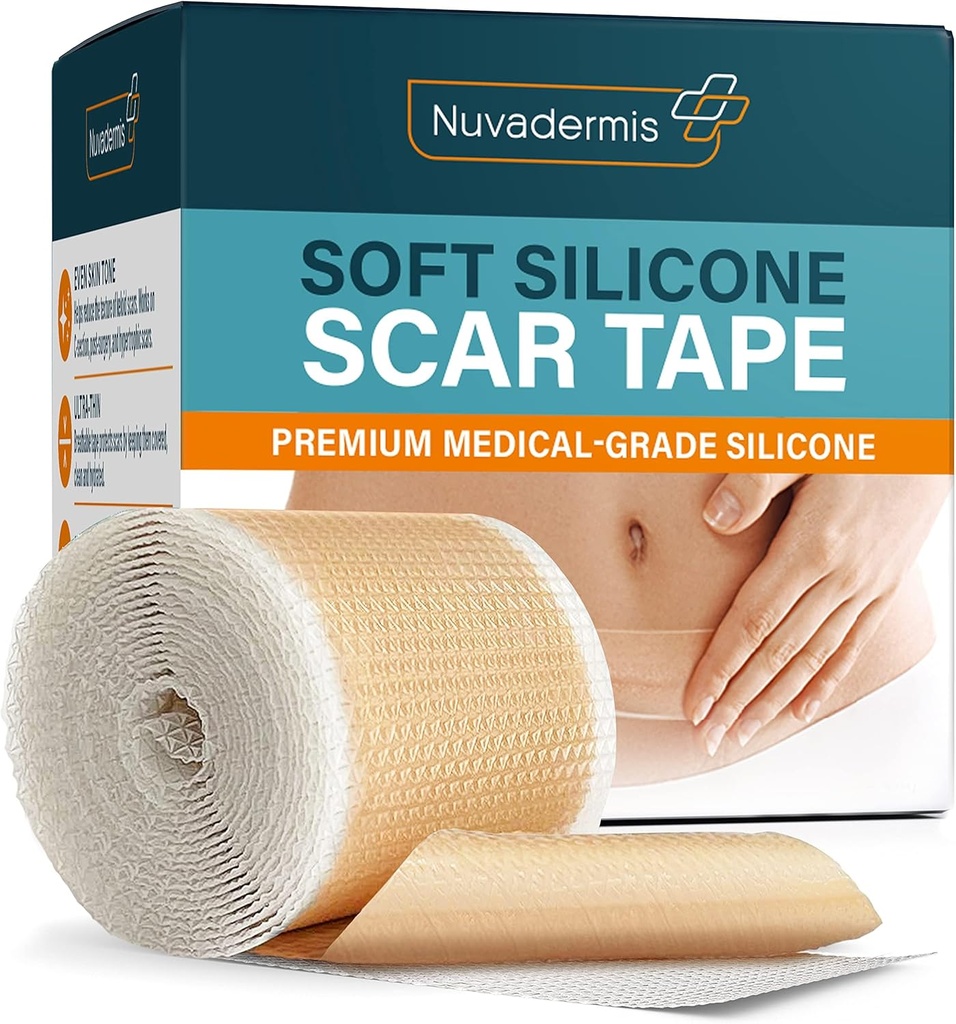 NUVADERMIS Silicone Scar Tape for Surgical Scars - 120" x 1.5" Roll - Medical Grade Scar Tape for Wrinkles, Surgical Scars, Keloid Scars, and Hypertrophic Scars - Reusable Scar Sheets Roll - 1 Pack