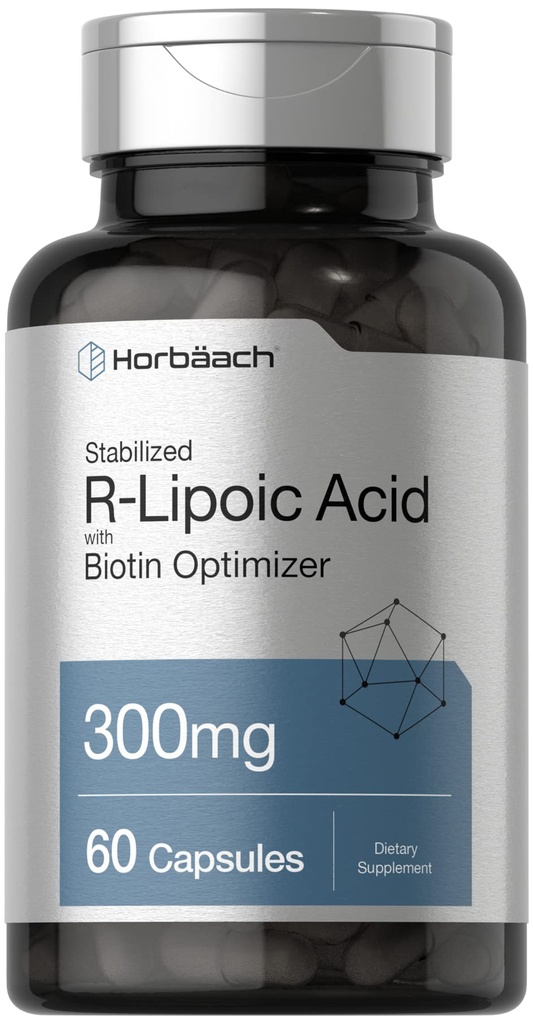 Horbäach Stabilized R-Lipoic Acid 300mg | 60 Capsules | with Biotin Optimizer | Non-GMO, Gluten Free | Na-RALA Supplement