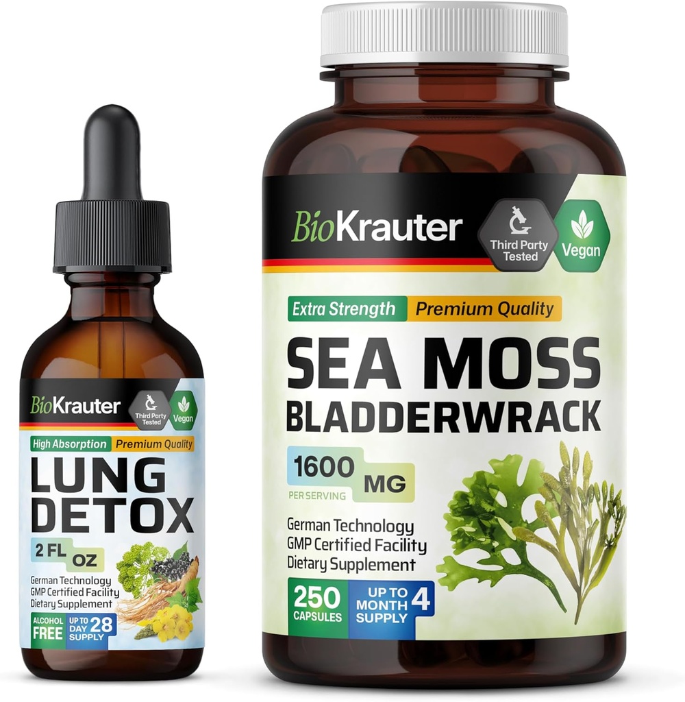BIO KRAUTER Lung Detox Tincture 2 Fl. Oz. & Sea Moss 250 Capsules